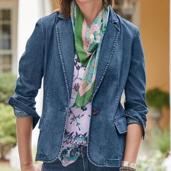 Sundance Tania Chambray Denim Single Button Blazer Size 14 - Picture 1 of 12